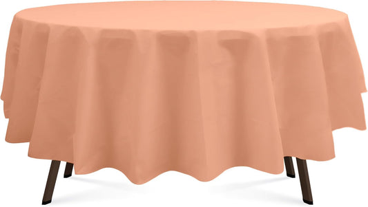 Peach 3 Pack Round Plastic Tablecloth 84 Inches Premium Rose Gold Peach Decorative Table Cover for Baby Shower, Birthday, Wedding, Indoor and Outdoor use