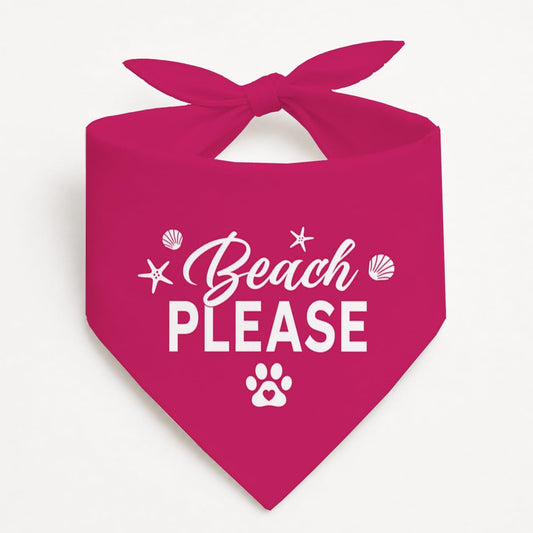 Beach Please Dog Bandana, Summer Pet Triangle Scarf for Beach Vacation Pool Party Photo Outfit, Hot Pink Neckerchief for Small Medium Dogs