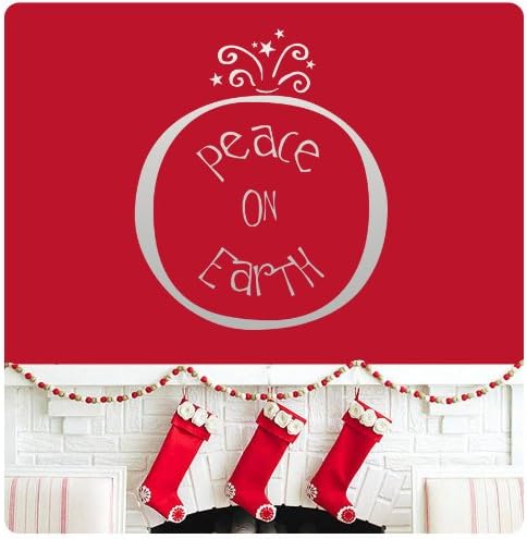Peach on Earth Ornament Wall Decal Sticker Happy Holidays Merry Christmas Season's Greetings Sign Door Art Color Choices