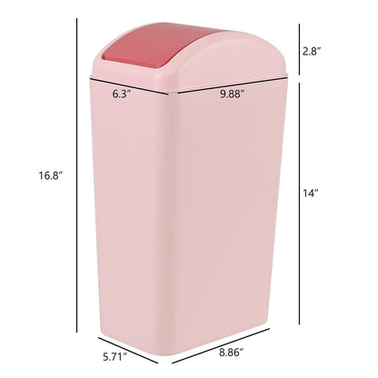 Ggbin 1-Pack 3.5 Gallon Plastic Garbage Can with Swing Lid, Slim Swing Top Trash Can, Pink