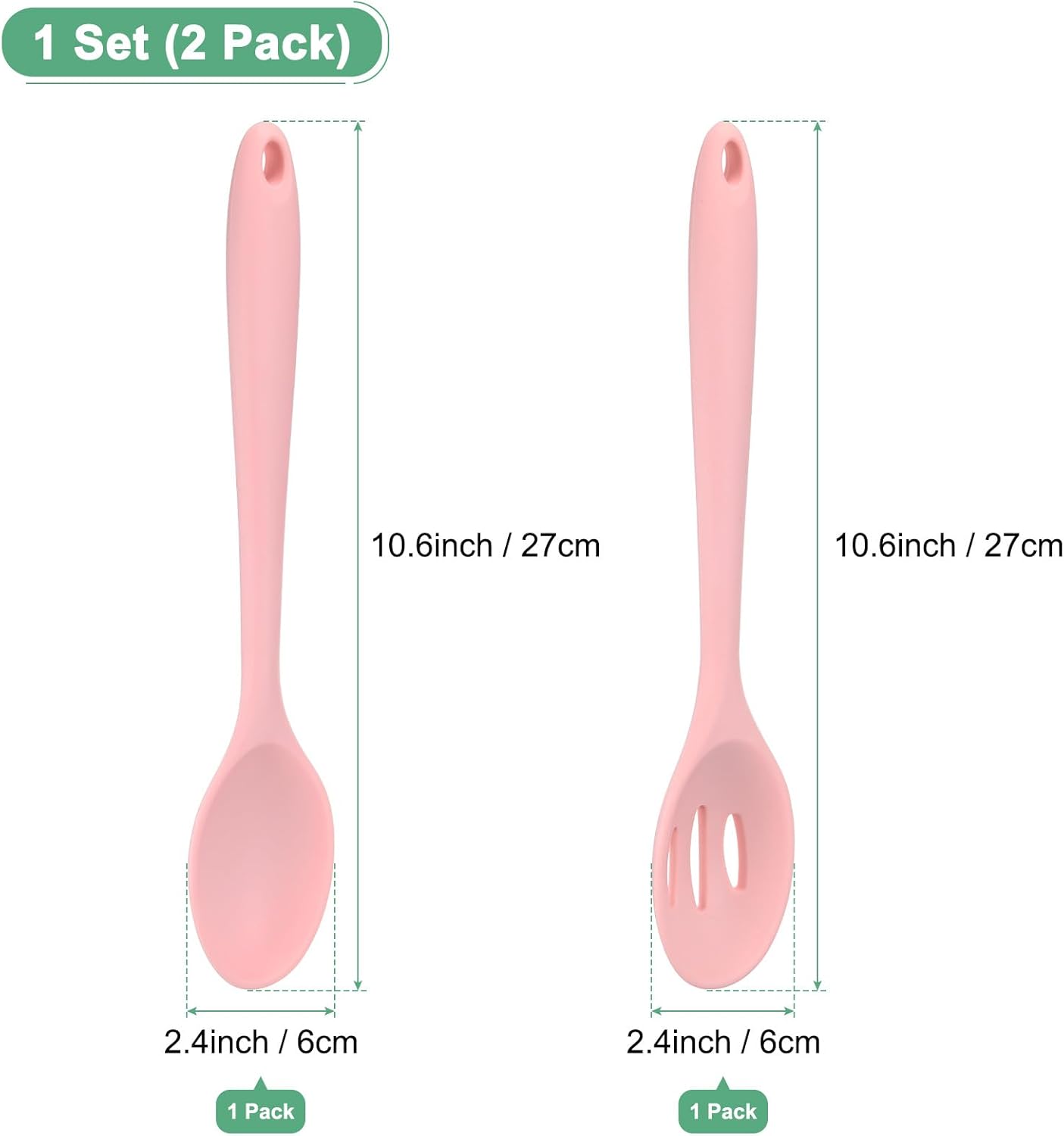 M METERXITY 2-Pack Silicone Cooking Spoons, 10.6" Mixing Nonstick Slotted and Solid Serving Spoons, Heat Resistant Utensils for Kitchen/Cooking/Baking/Stirring