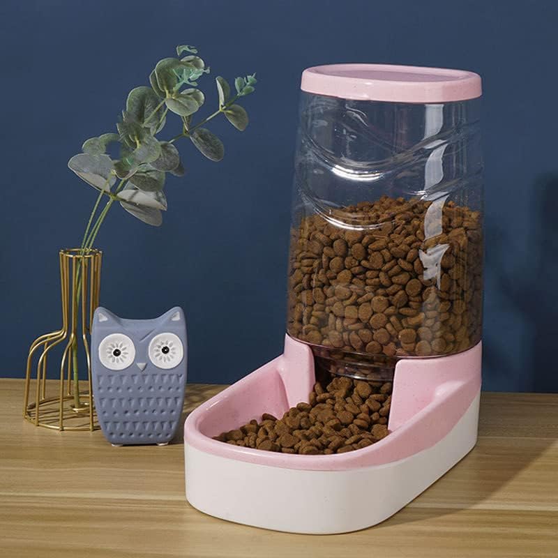 Automatic Cat Feeder Gravity Dog Feeder 1 Gallon Pet Feeder, Self-Dispensing Pet Feeder Bowl for Small and Medium Sized Pets Large Capacity (Pink)