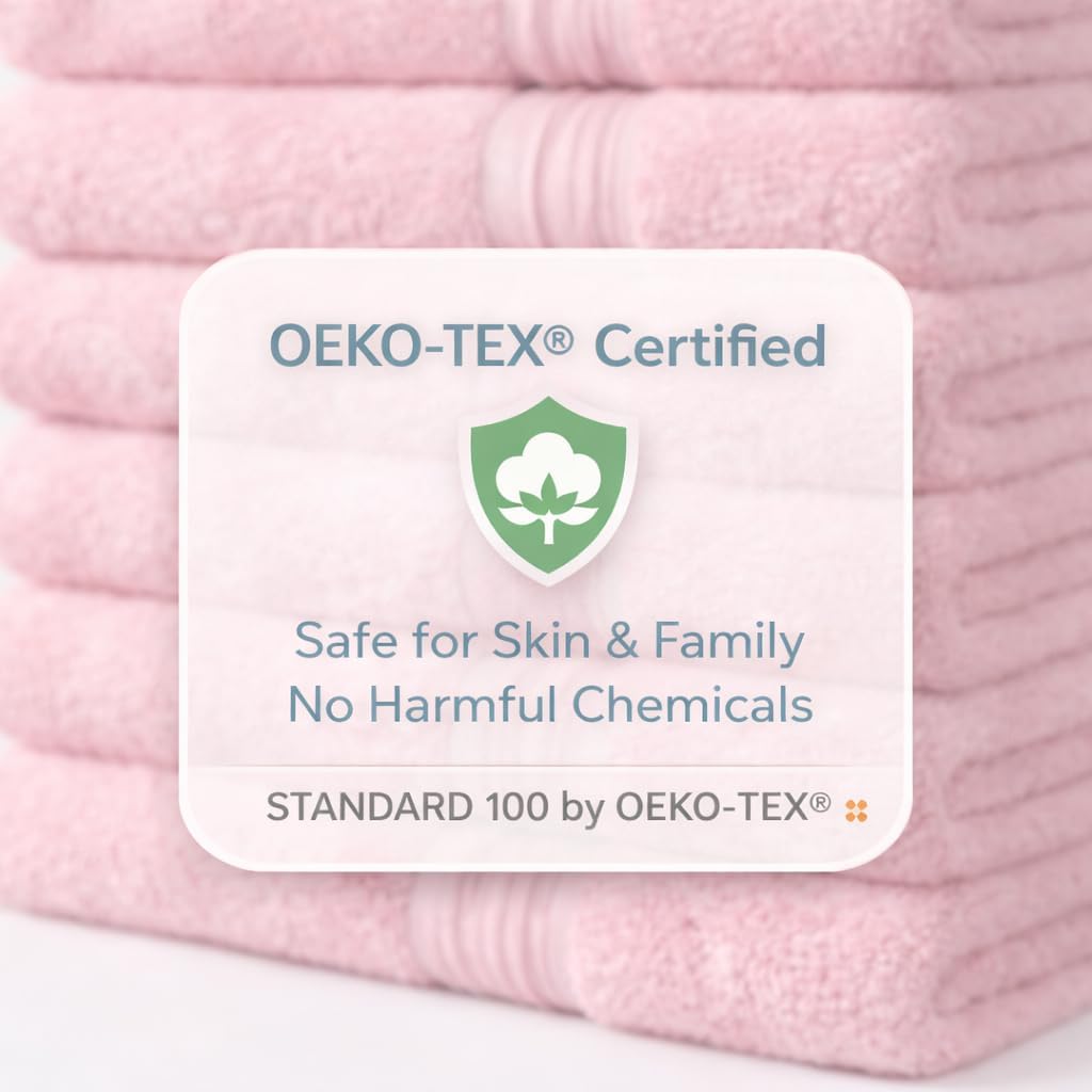 6 Pack Hair Towels 20”x38” – 100% Ring Spun Cotton Towels,Ultra Soft, Quick Dry & Highly Absorbent – Lightweight Towels for Bathroom, Hand, Gym, Salon & Home – Oeko-Tex Certified (Pink)