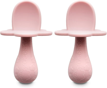 Grabease Spoon - Silicone Spoons 2-Pack Blush - Soft Utensils - Dishwasher-Safe, Easy-Grip