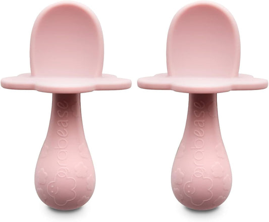 Grabease Spoon - Silicone Spoons 2-Pack Blush - Soft Utensils - Dishwasher-Safe, Easy-Grip