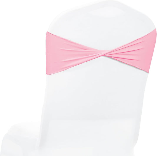 VDS Pack of 25 PCS | Pink | Spandex Chair Sashes Bows Without Buckle | Stretch Elastic Banquet Universal Folding Chair Band Tie with for Wedding Party Conference Celebration Event Decoration