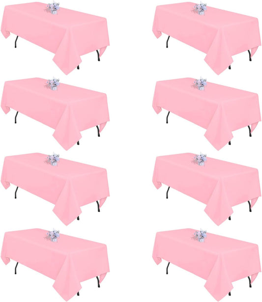 8 Pack Pink Tablecloth 60x102 Inch Rectangle Table Cloth for 6 Foot Rectangle Tables, Wrinkle Resistant Washable Polyester Fabric Rectangular Cover for Dining Banquet Wedding Party