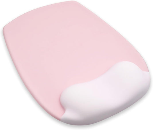 Ergonomic Mouse Pad with Wrist Rest, Gel Mousepad with Wrist Support, Premium Lycra Fabric, Non-Slip PU Base, Ideal for Laptop & Desktop, Home & Office & Gaming, Desk Accessories, Pastel Pink