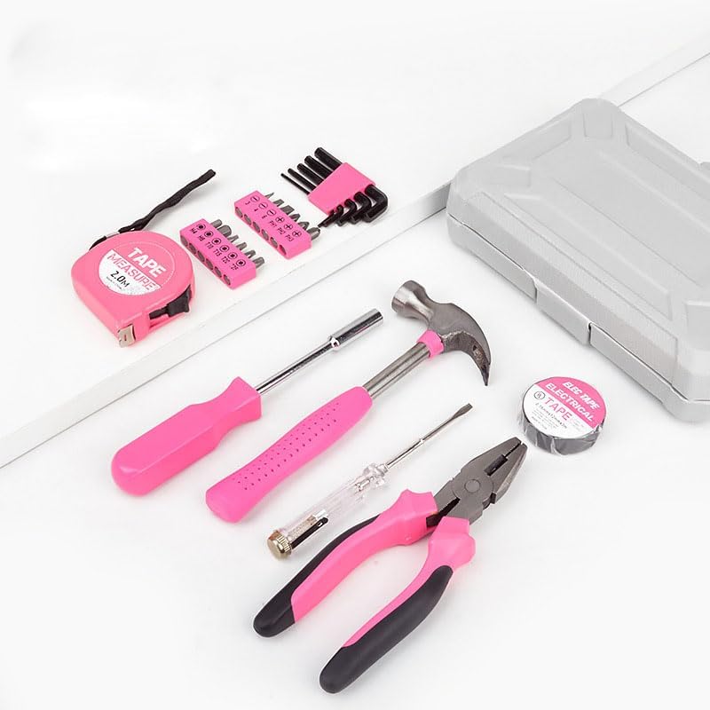 13-Piece Pink Household Tool Set with Carrying Case, Home Repair Kit with Hammer, Pliers, Screwdrivers, Tape Measure, Hex Keys