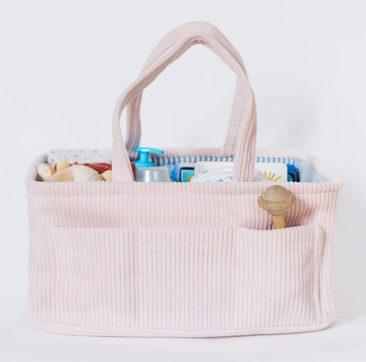 Diaper Caddy Organizer - Baby Pink Curdoroy Baby Storage Bin for Nursery & Car | Baby Shower Basket & registry Essential