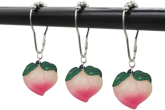 Peach Shower Curtain Hooks Rings for Peach Bathroom Decor, 12 Pcs Rust Proof Stainless Steel Shower Hook for Peach Theme Bathtub Shower Rod Decoration, Bedroom, Room Home Curtain Hanger