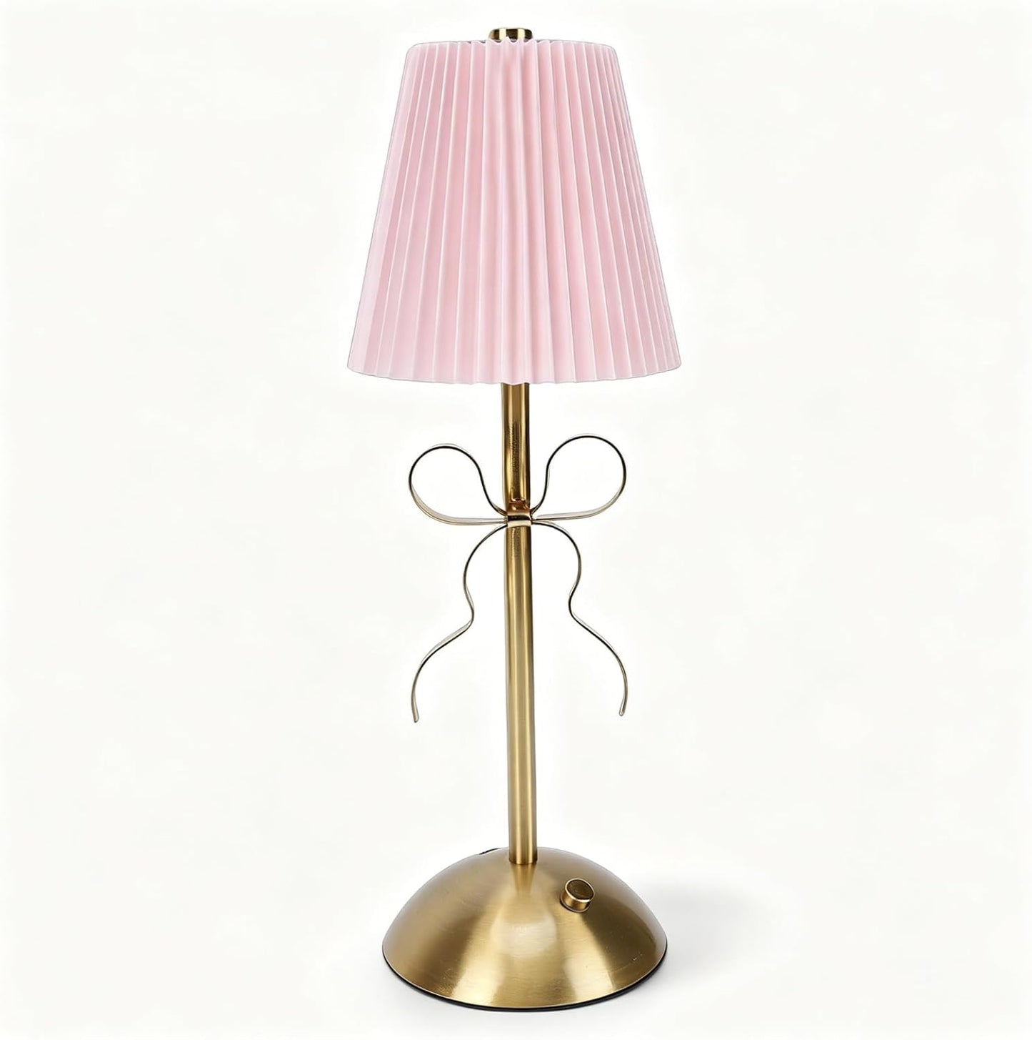 Cordless Table Lamp, 13 Inch Bow Table Lamp, Small Desk Lamp with Fabric Shade, Modern Decorative Bedside Light Small Princess Desk Lighting for Girls Room Princess Room Bedrooms (Pink)