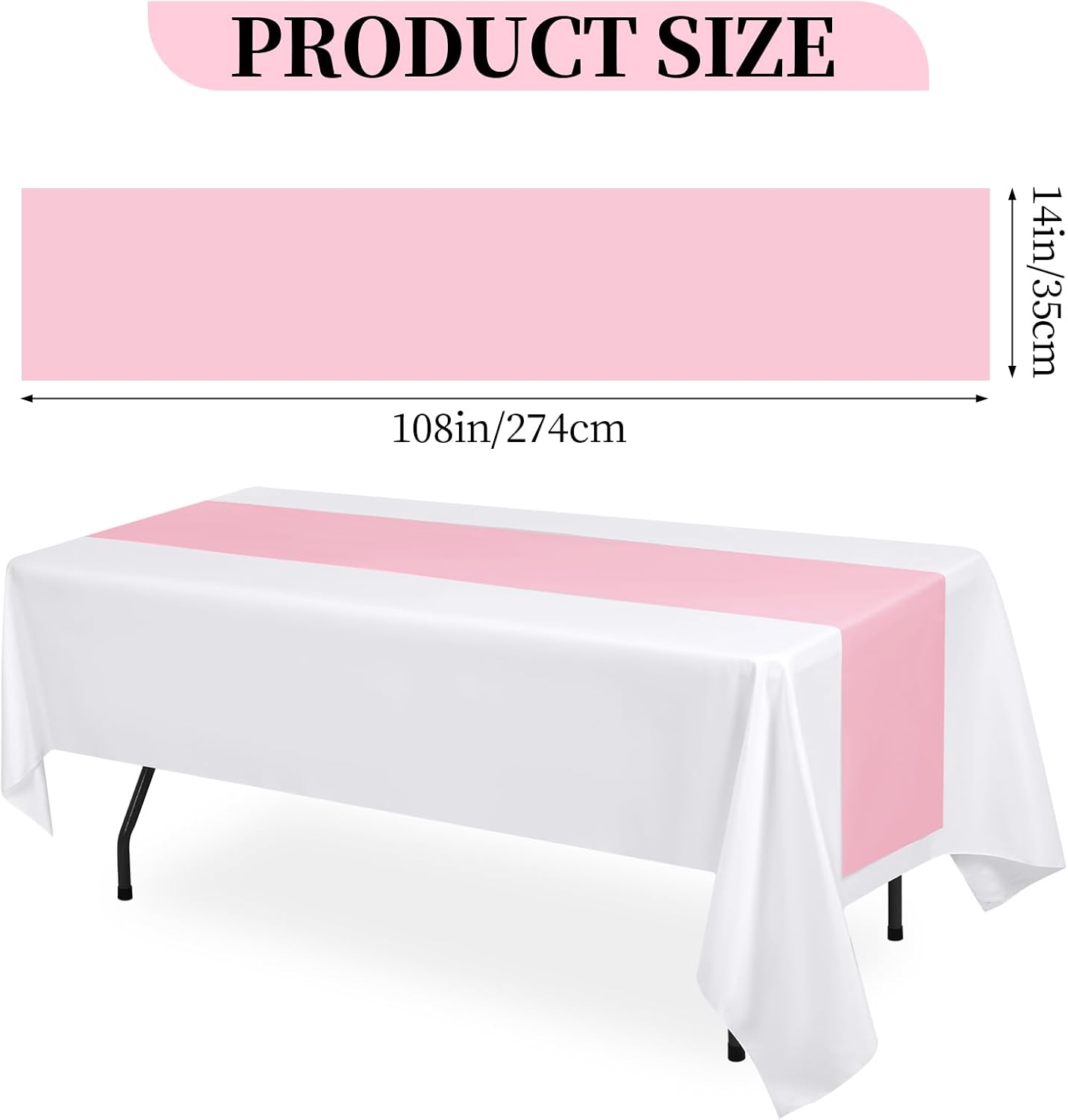 Light Pink Plastic Table Runner Disposable, 16 Pack 14 x 108 inch, Water Resistant Table Runner for Wedding, Birthday, Party, Baby Shower, Home Table Decoration
