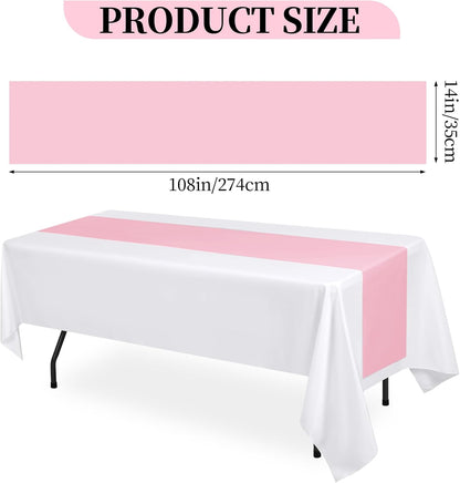 Light Pink Plastic Table Runner Disposable, 16 Pack 14 x 108 inch, Water Resistant Table Runner for Wedding, Birthday, Party, Baby Shower, Home Table Decoration
