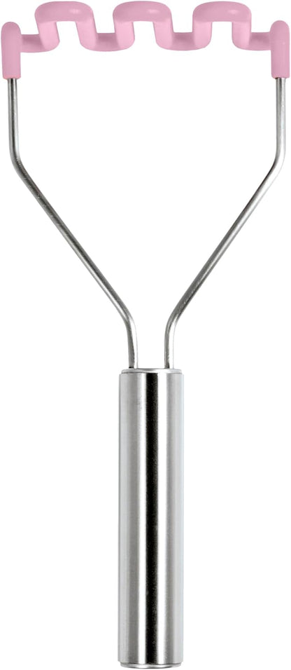 Tovolo Silicone Potato Masher Stainless Steel Handle Pink Sorbet Dishwasher Safe Heat Resistant Non Scratch Handheld Coil Wire Potato Smasher for Nonstick Pans Ergonomic Kitchen Food Prep Tool