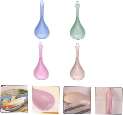 4pcs Long Handle Soup Spoon Stirring and Rice Spoons for Cereal Porridge and Hot Pot Lightweight Kitchen Utensils Blue Green Beige Pink