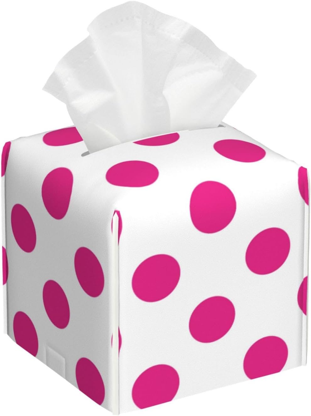 Decorative Tissue Box Cover Square - Hot Pink Polka Dot Pattern Print Leather Cube Tissue Box Holder Paper Case, Organizer Dispenser for Modern Home & Room/Office/Bathroom Decor Aesthetic