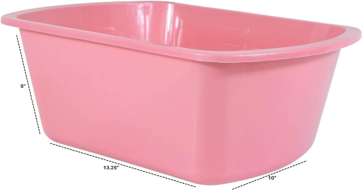 Vakly Wash Basins – Rectangular Plastic Hospital Bedside Soaking Tub (Pack of 2) Small 7 Qt Graduated Bucket - Portable Washbasin for Washing, Cleaning, Foot Bath, Dishes, Face Cleansing Bowl