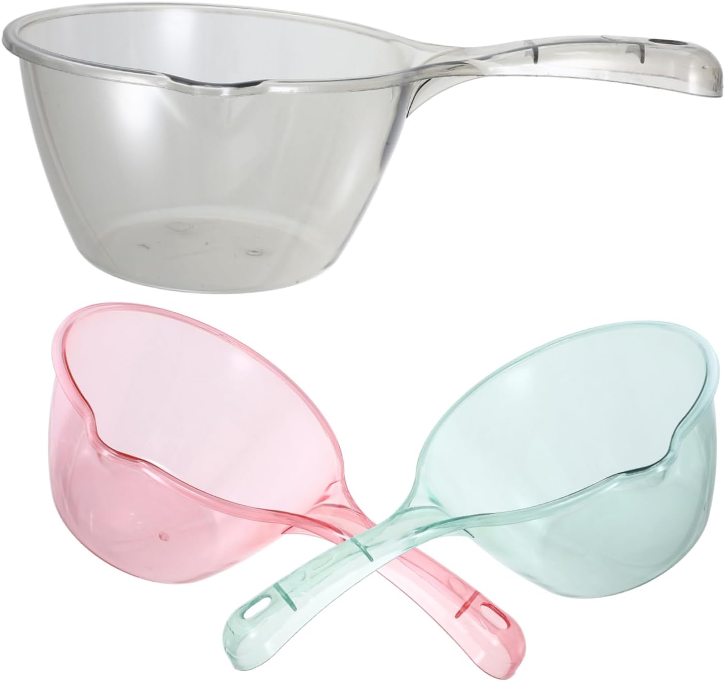 SECFOU 3pcs Thicken Water Ladle Long Handle Water Dipper for Kitchen Bathroom and Camping Versatile Scoop for Washing and Pink Light Green Brown