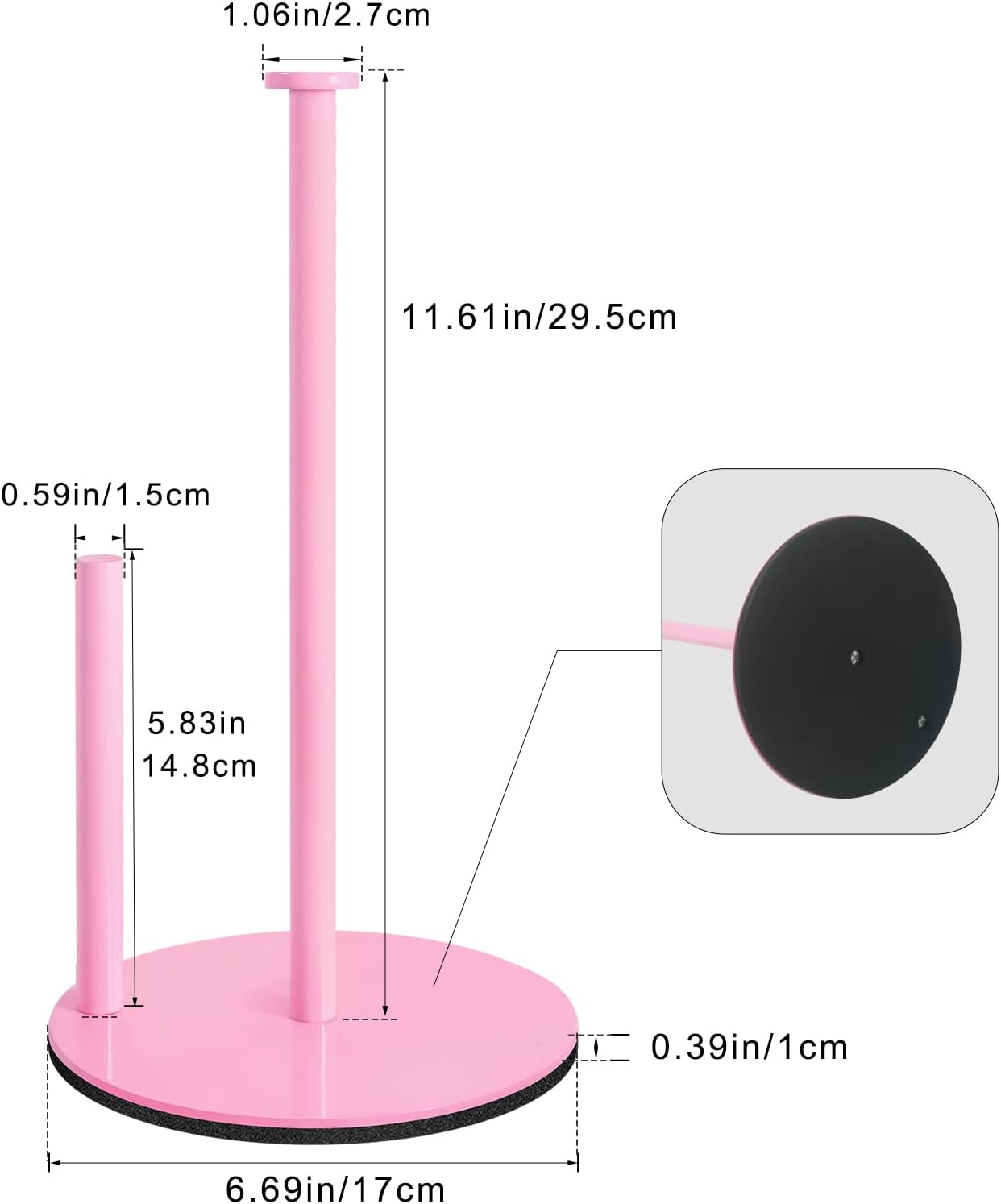 Pink Paper Towel Holder, Stainless Steel, with Anti Slip Weighted Base | Freestanding,Countertop, for Kitchen Bathroom