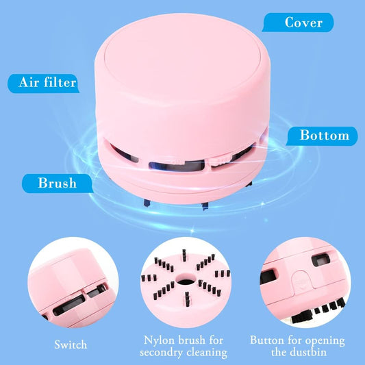 Mini Desk Vacuum Cleaner,Table Crumb Sweeper,Pink Desk Accessories,Portable Cleaning for Home, Office, Cars,Pet Hairs