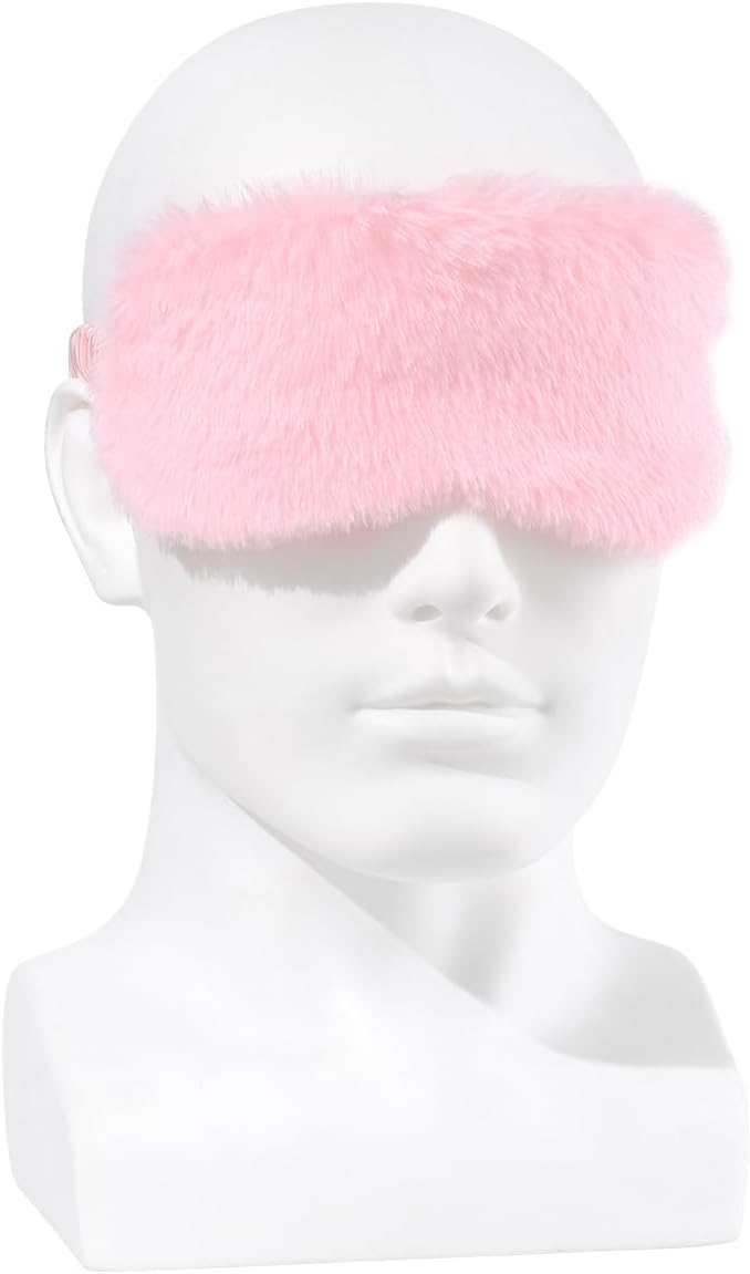 Plush Eye Mask Soft Sleeping Blindfold Furry Eye Cover Comfortable Satin Sleeping Mask Nap Night Eyeshade Cover for Women Men (Pink)