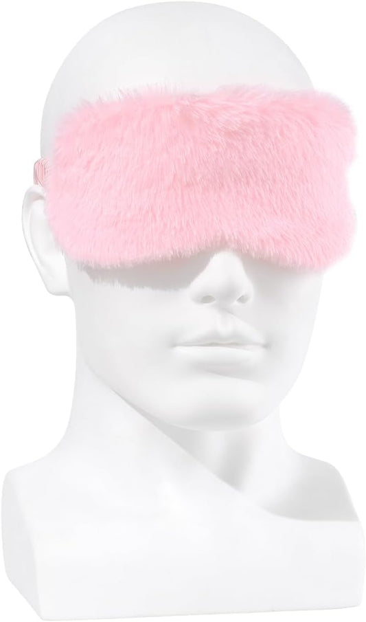Plush Eye Mask Soft Sleeping Blindfold Furry Eye Cover Comfortable Satin Sleeping Mask Nap Night Eyeshade Cover for Women Men (Pink)