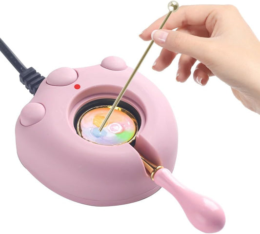 Electric Wax Seal Warmer, Pink Electric Sealing Stamp Warmer Melter for Melting Wax Seal Beads Sticks with Spoon, Stirring to Do DIY Craft (Pink)