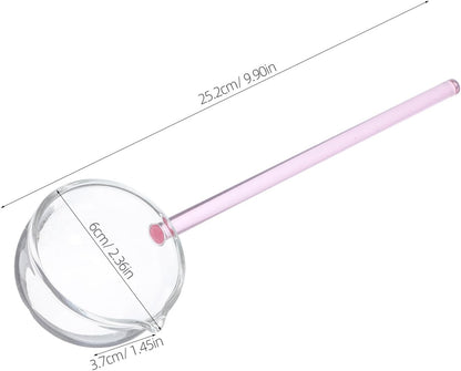 Luxshiny Clear Glass Serving Ladle: Long Handle Soup Spoon Dessert Gravy Ladle for Coffee, Tea, Ice Cream, Cake, Home Kitchen - Pink