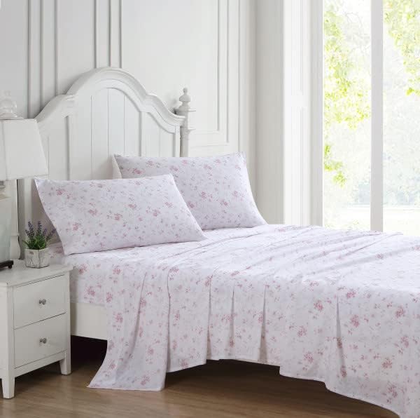Laura Ashley Home - Standard Pillowcase Set, Cotton Sateen Bedding, Smooth & Wrinkle-Resistant (Garden Muse Pink, 2 Piece)