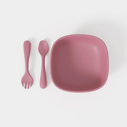 Silicone Baby Feeding Set for Infants with Baby Spoons Baby Forks and Suction Bowls for Baby in Pink Color - (3 Piece Set) Baby Eating Eating Essentials in Safe Silicone