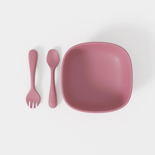 Silicone Baby Feeding Set for Infants with Baby Spoons Baby Forks and Suction Bowls for Baby in Pink Color - (3 Piece Set) Baby Eating Eating Essentials in Safe Silicone