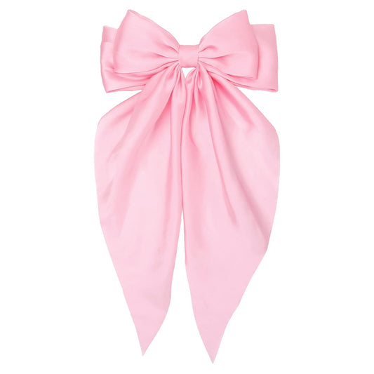 Pink Hair Bow for Women Girls, Valentine Big Satin Bow Clip with Long Tail Light Pink Hair Accessories
