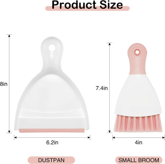 NACENA Mini Dustpan and Brush Set 2 Pack, Small Broom and Dustpan Set Dust Pan and Mini Hand Broom Dustpan and Broom Combo Compact for Home Table Keyboards Sofa Kitchen, Pink