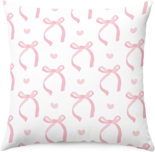 Coquette Pink Bows Pillow Covers, Preppy Trendy Room Decorative Throw Pillow Covers 18x18, Dollette Aesthetic Room Decor Pillow Cases for Home Bedroom Couch Girls College Dorm