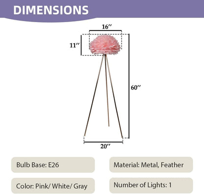 Meefad Feather Floor Lamp Metal Tripod Floor Lamp Modern Standing Light with Pink Feather Shade Elegant Floor Reading Lamp for Study Room Bedroom Living Room