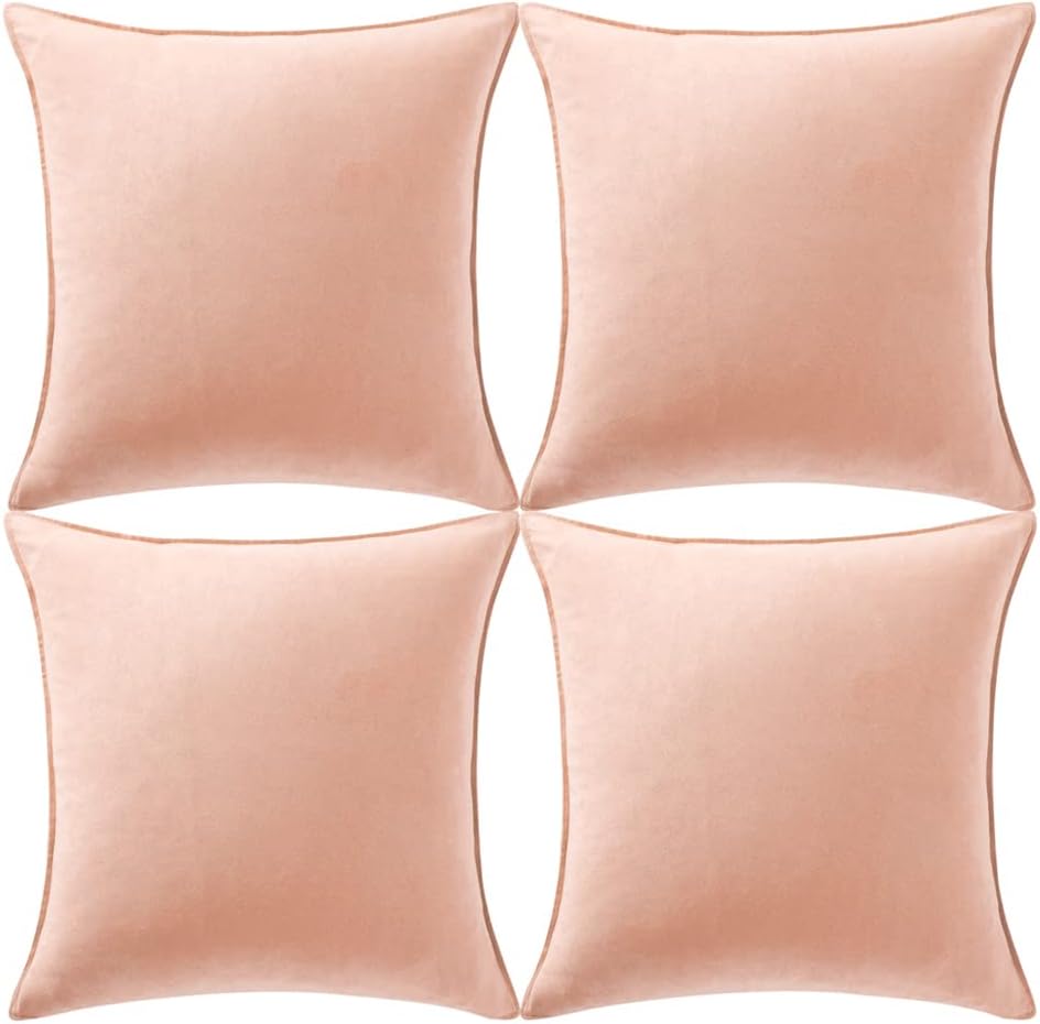 Fancy Homi 4 Packs Peach Decorative Throw Pillow Covers 18x18 inch, Super Soft Faux Suede Square Pillow Covers, Solid Cushion Cover for Couch Living Room Sofa Bedroom 45x45 cm