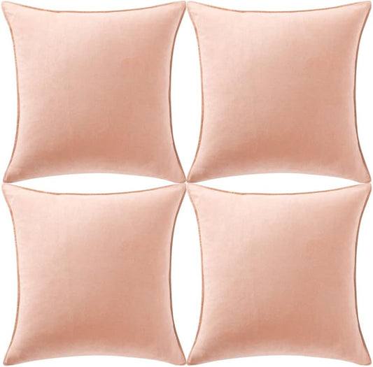 Fancy Homi 4 Packs Peach Decorative Throw Pillow Covers 18x18 inch, Super Soft Faux Suede Square Pillow Covers, Solid Cushion Cover for Couch Living Room Sofa Bedroom 45x45 cm