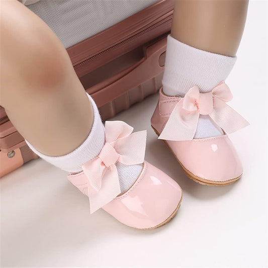 E-FAK Baby Girls Shoes Mary Jane Flats Shoes Anti-Slip Soft Rubber Sole Toddler First Walkers Princess Dress Shoes
