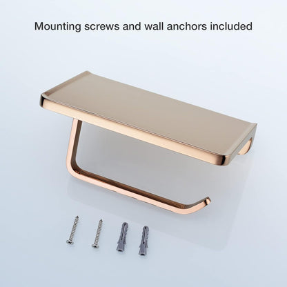 TRUSTMI Toilet Paper Holder with Phone Shelf, Bathroom Accessories Tissue Roll Dispenser Storage Wall Mounted, Plated Rose Gold