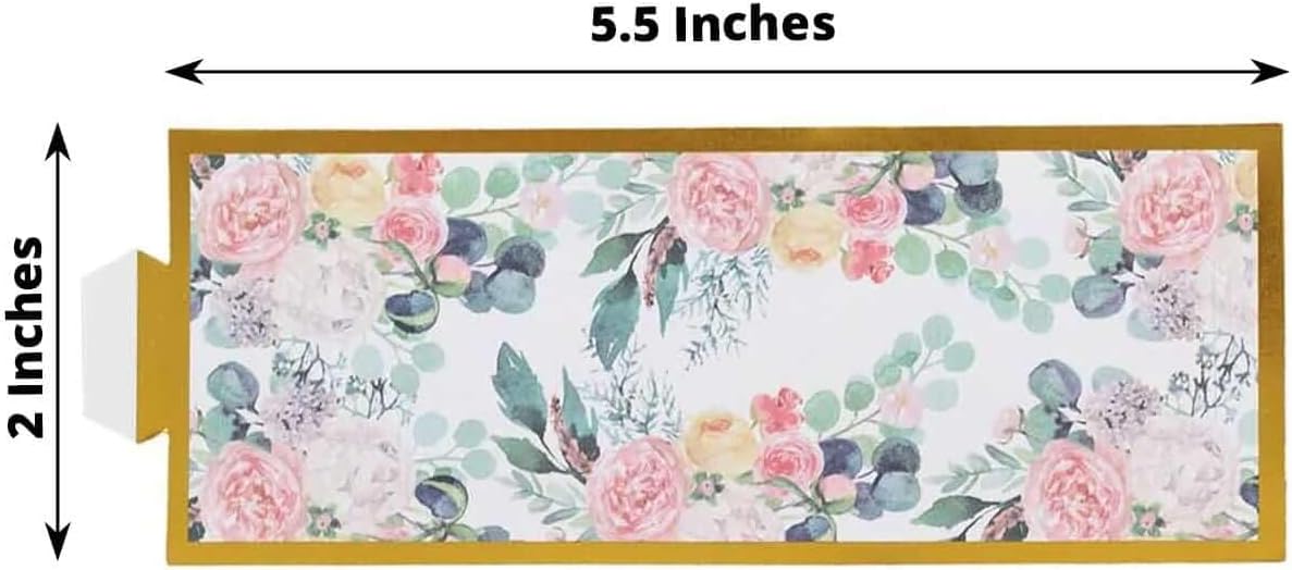 Efavormart 50 Pack Pink Peony Floral Paper Napkin Rings with Gold Edge, Disposable Napkin Holders Bands - 1.5"