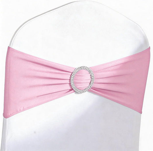 Pink Chair Sashes 50 Pack, Chairs Bands for Wedding Party Banquet Decoration, Spandex Chair Ties Bows with Buckle Slider
