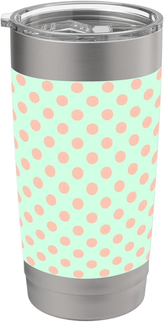 Polka Dot Pattern Green Peach, Women Girls, Polka Dots Stainless Steel Insulated Tumbler