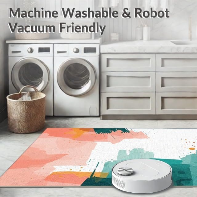 Design&I 4'x6' Easy Clean Watercolor Abstract Accent Rug, Peach for Playroom, Bedroom, Reading Nook, Sleek Flatweave Pet Friendly & Non-Slip Built-in Grip Floor Covering | 2131296
