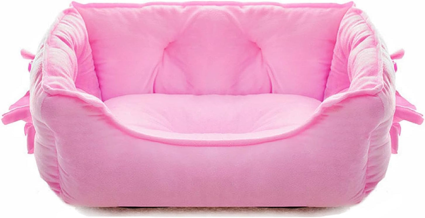 Cute Princess Dog Bed Pink Puppy Bed for Small Dogs Breathable Cat Couch Bowknot Pet Cushion Comfortable Kitten Nest Girl Doggy Sofa, Waterproof Bottom (Pink)