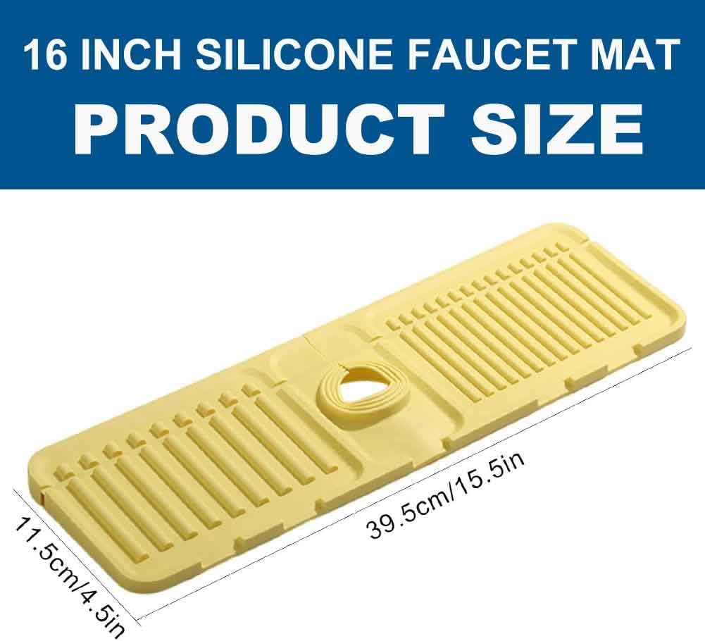 Silicone Faucet Handle Drip Catcher Tray Mat, 16 Inch Silicone Faucet Mat Dish Soap Sponge Holder, Drying Mat for Kitchen Counter Bathroom Kitchen Sink Splash Guard
