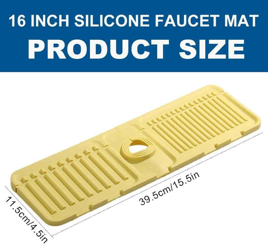 Silicone Faucet Handle Drip Catcher Tray Mat, 16 Inch Silicone Faucet Mat Dish Soap Sponge Holder, Drying Mat for Kitchen Counter Bathroom Kitchen Sink Splash Guard