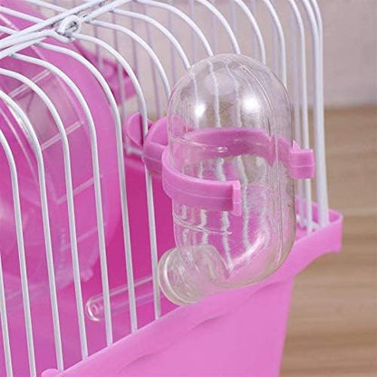 Small Pet Hamster Cage with Running Wheel Water Bottle Food Basin Portable Carrier House Mice Home Habitat for Going Out, Traveling (Pink)