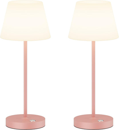 2 Pack Battery Operated Table Lamps, 6000mAh Cordless Battery Powered Desk Lamp, Modern LED Outdoor Waterproof Acrylic Table Lamps (Pink)