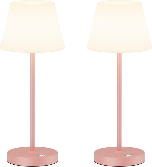 2 Pack Battery Operated Table Lamps, 6000mAh Cordless Battery Powered Desk Lamp, Modern LED Outdoor Waterproof Acrylic Table Lamps (Pink)